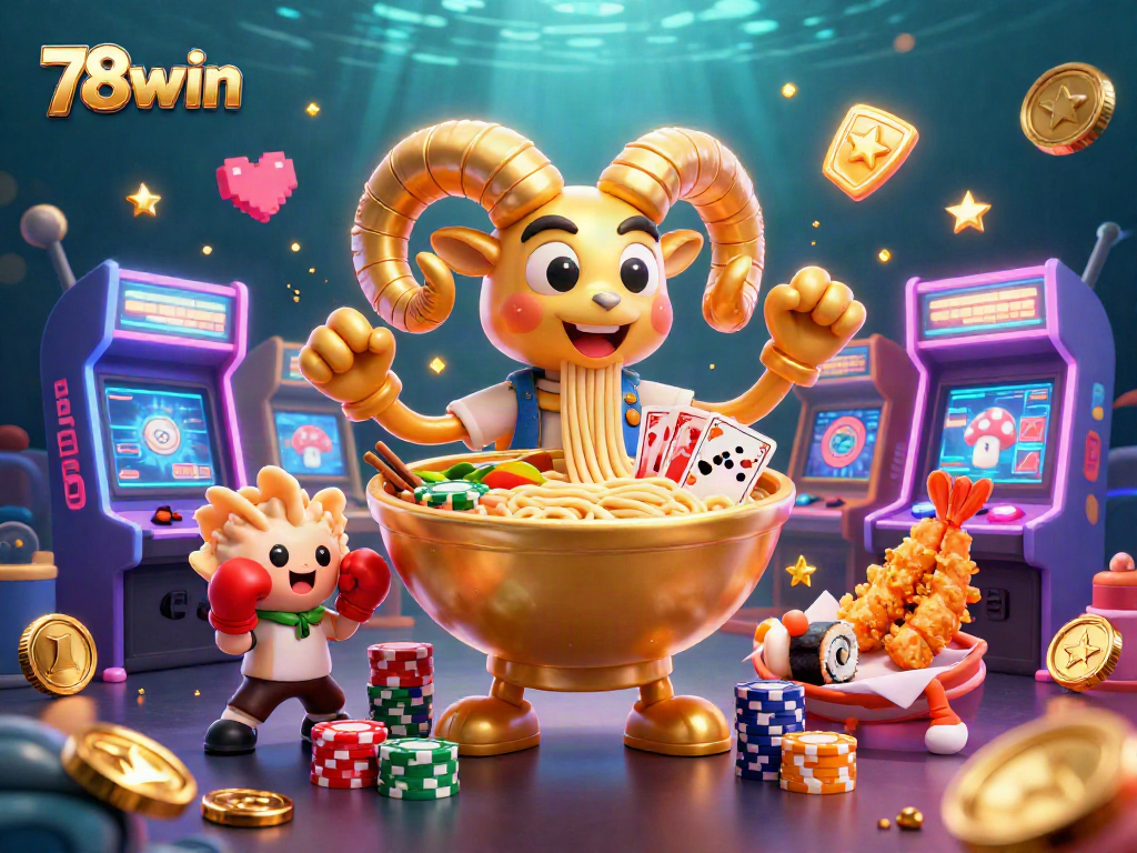 Experience 78win gaming excitement with a vibrant, 3D animated casino illustration featuring unique characters and casino elements.