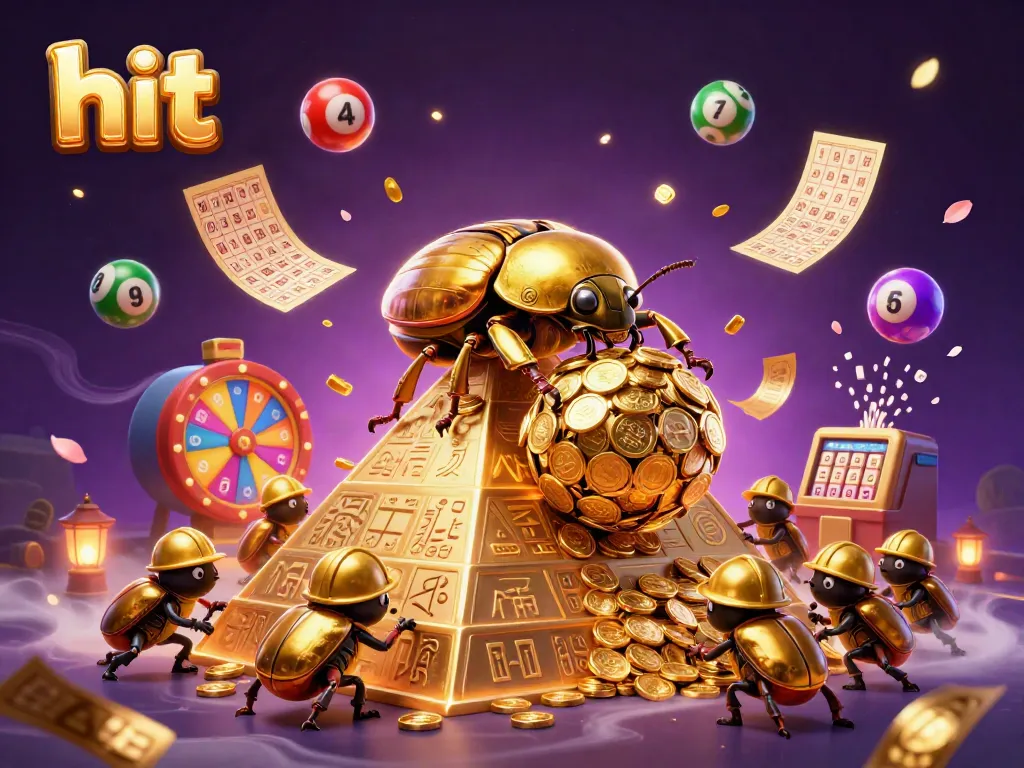 Experience hit action with dynamic golden beetles rolling coins in a vibrant casino environment