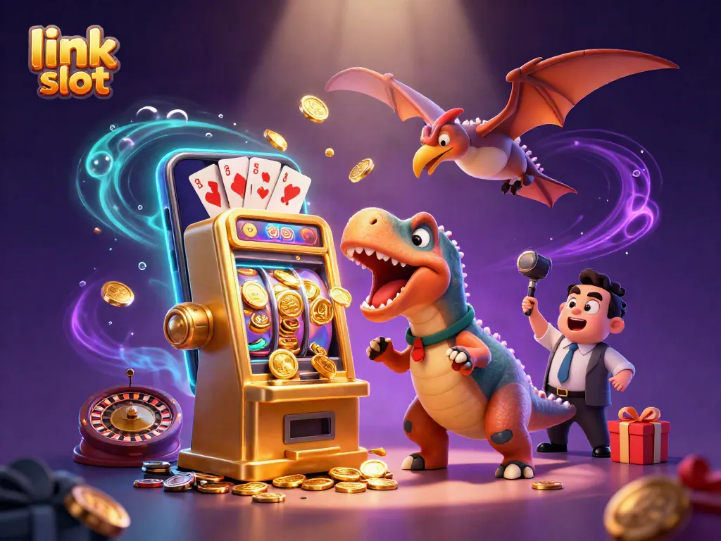 Mainkan link slot dengan jackpot besar dalam ilustrasi kasino yang penuh warna dan detail.
