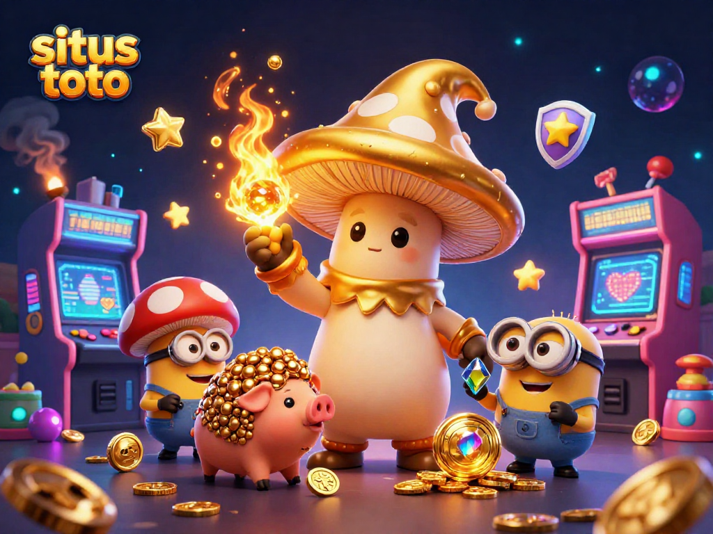 Menggunakan situs toto untuk menemukan keberuntungan di dunia perjudian dengan ilustrasi 3D kartun berwarna-warni.
