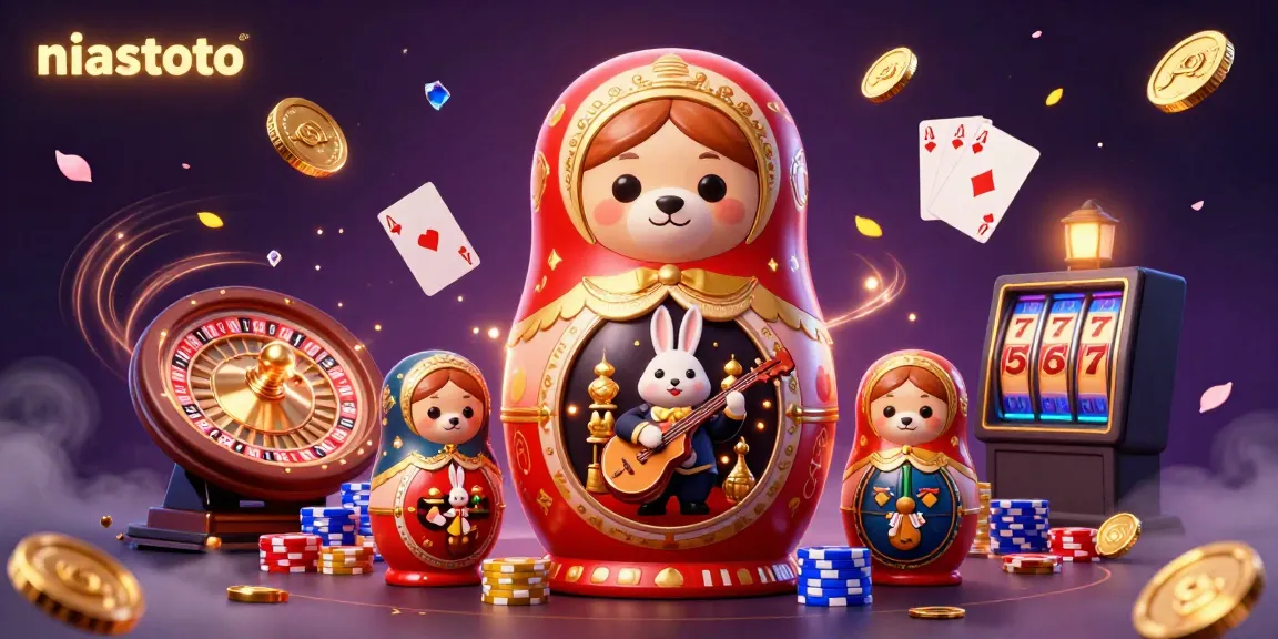 Klaim voucher gratis di niastoto dengan putaran roda roulette dan kartu bermain di kasino yang meriah.