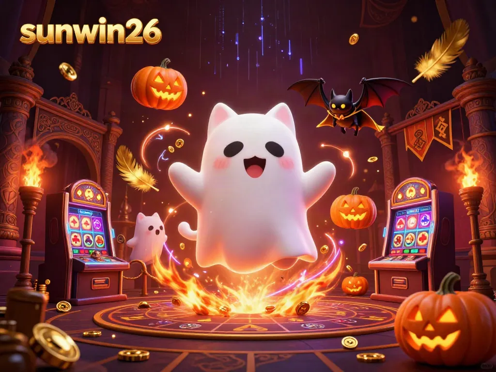 Experience thrilling gaming action with sunwin26 in a vibrant haunted casino featuring ghostly characters.
