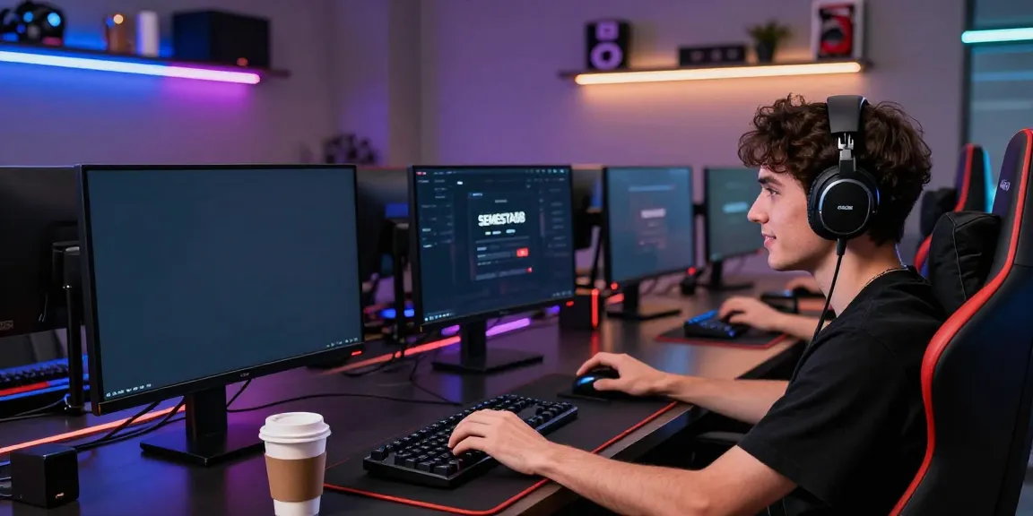 Engaged player gaming on SEMESTA88 interface in a modern gaming room