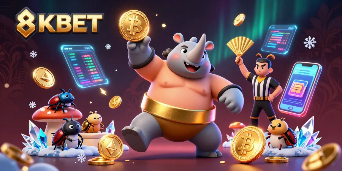 Experience thrilling gameplay with 8KBET as a sumo champion inspires casino excitement in this vibrant scene.