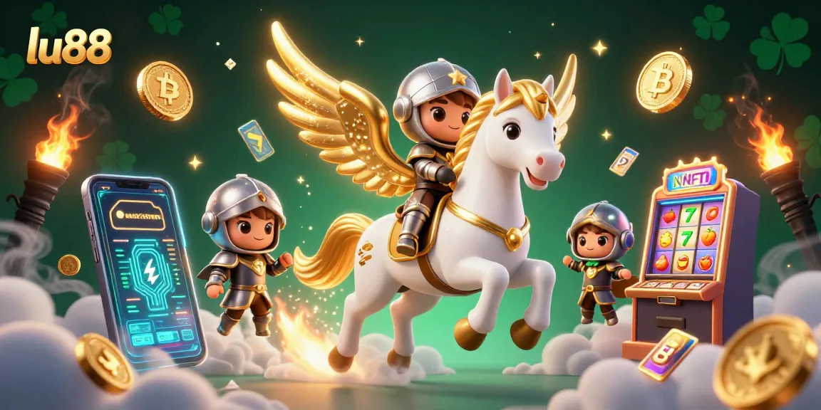 lu88 brings excitement with a 3D knight and celestial horse amidst vibrant gambling elements