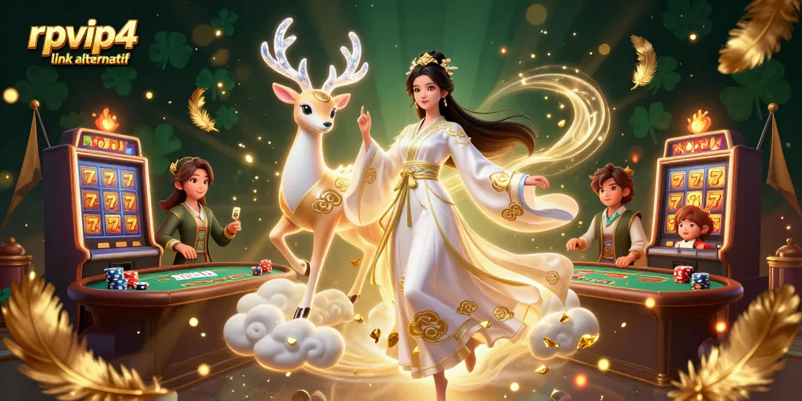 Win big with RPVIP4 link alternatif, featuring immersive casino elements in a vibrant scene.