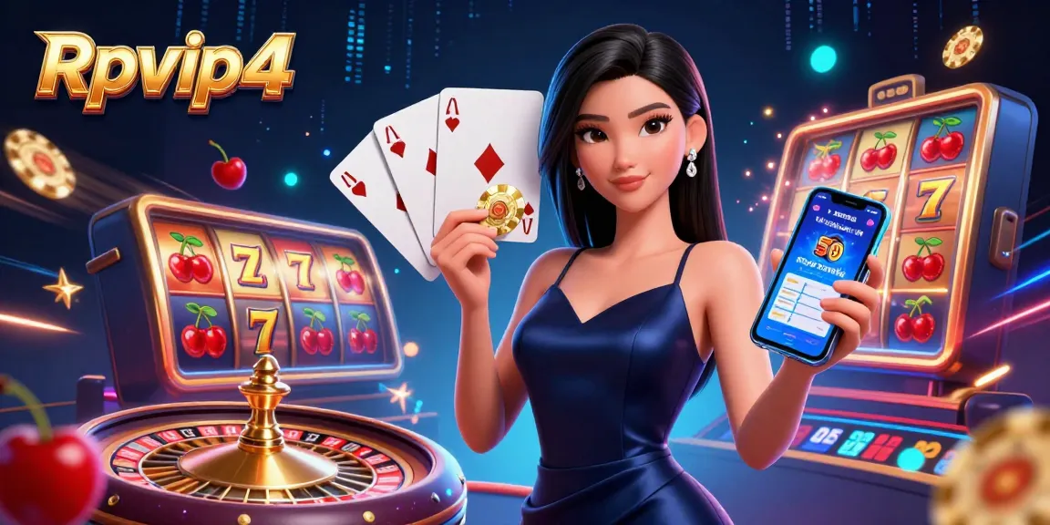 Nikmati sensasi permainan kasino Rpvip4 dengan gulungan slot dinamis dan elemen kasino yang cerah.