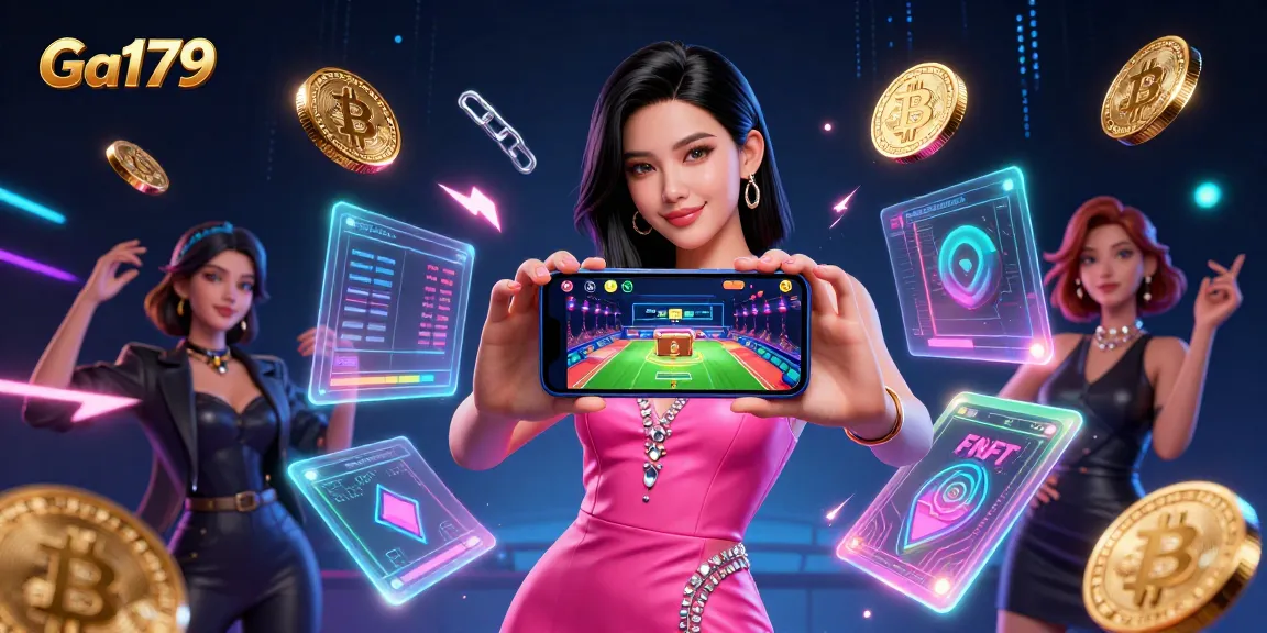 Place your bets at Ga179 in this vibrant cockfighting casino scene with modern tech elements.