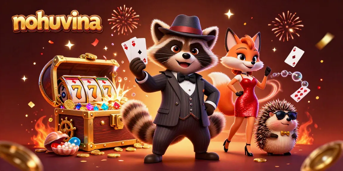 Engage in thrilling slots action with nohuvina, featuring dynamic characters and rich casino elements.