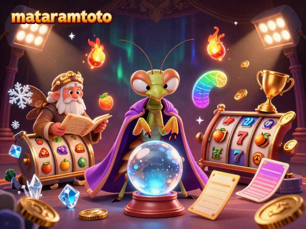 Mataramtoto offers a mystical glimpse into fortune-telling casino elements with vibrant slot symbols.