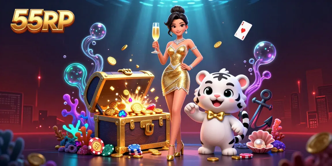 Experience the excitement of 55RP casino with glamorous characters and vibrant game elements!