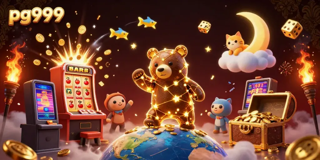 Experience the excitement of pg999 with 3D characters enjoying a vibrant casino atmosphere.