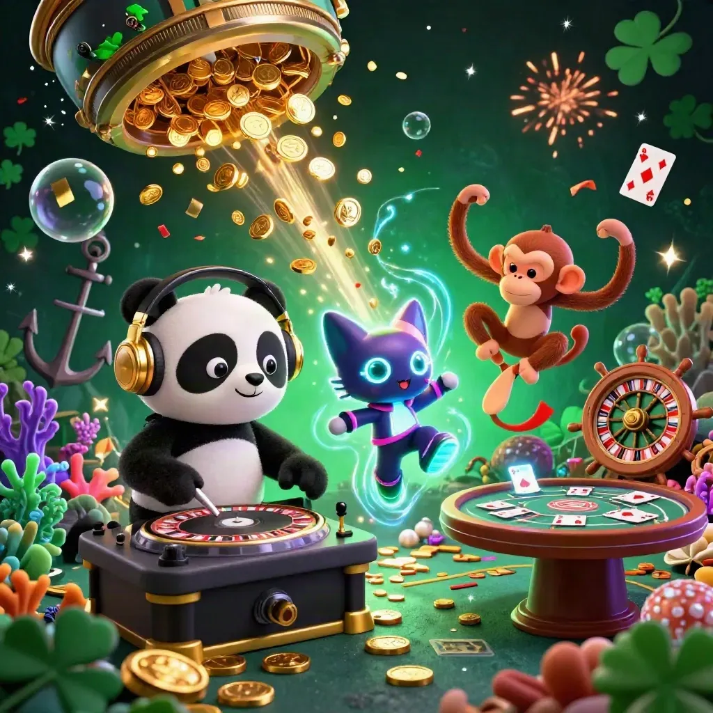 Panda DJ, monyet breakdance, dan kucing glow-stick di harta kasino neon bawah laut.