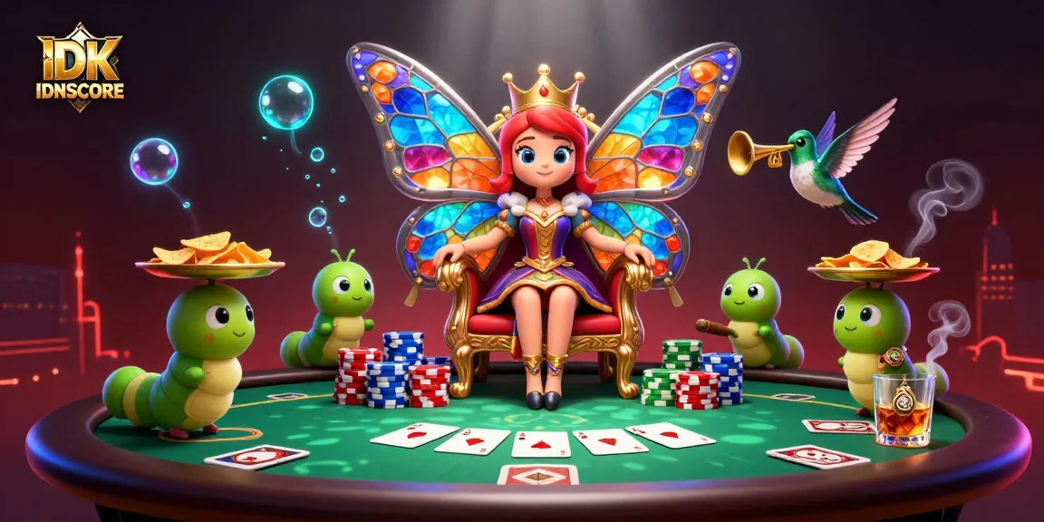 IDNSCORE enhances player excitement with a vibrant gambling scene featuring a butterfly queen.