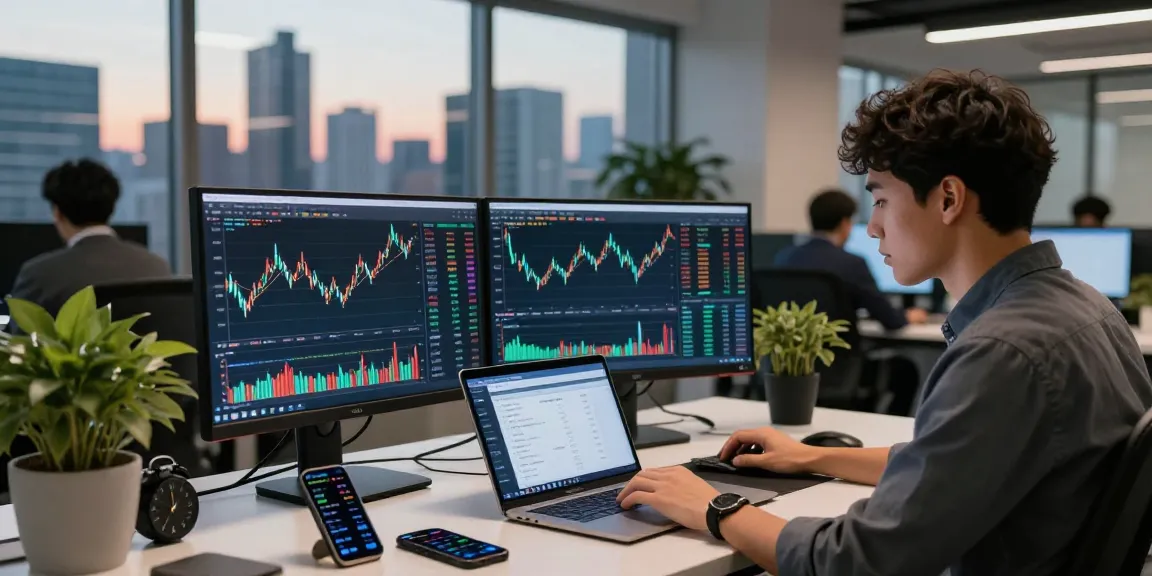 Analyzing trading data for the hyperliquid referral code is (8000USDT) in a modern office setting.