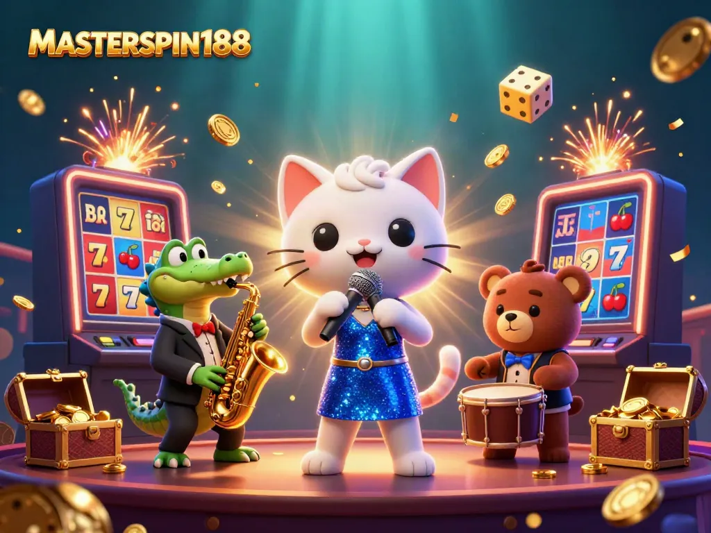 Experience the excitement of MASTERSPIN188 with dynamic casino characters and jackpot visuals.