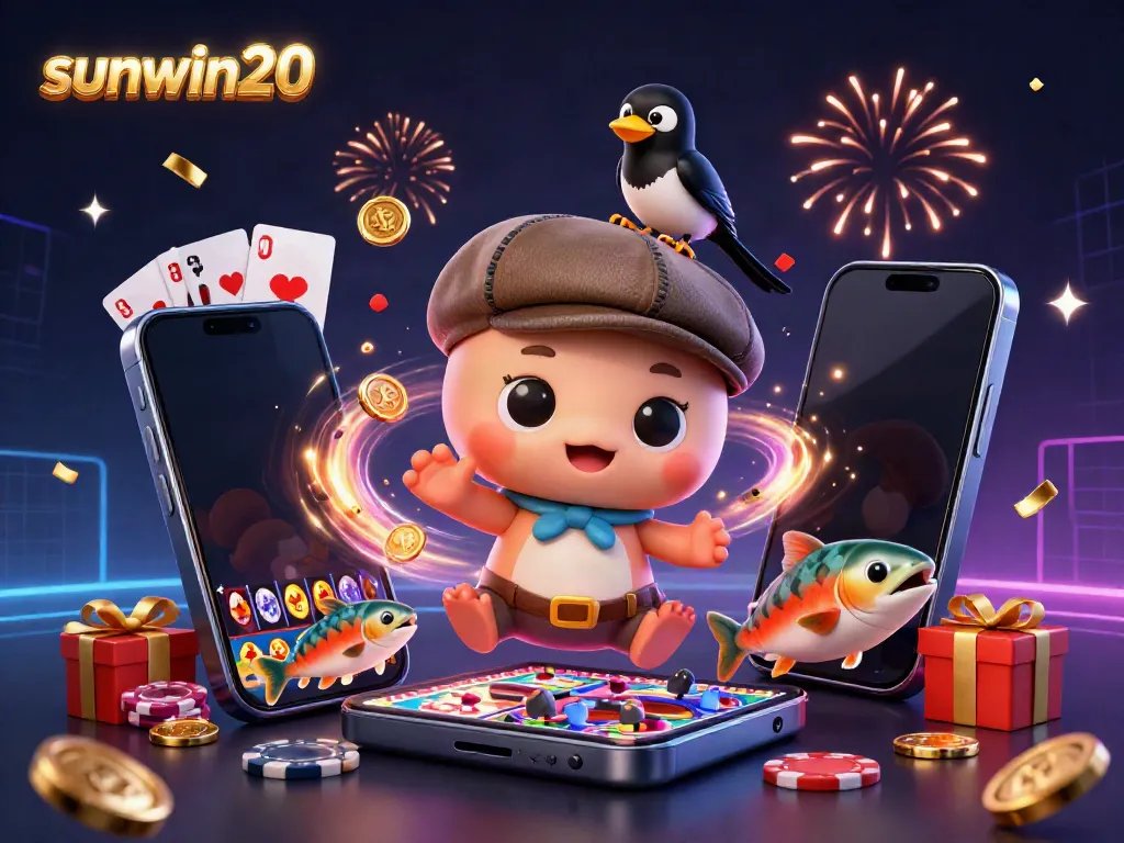 Experience the thrilling world of sunwin20 with a playful Nessie and casino games illustrated in vibrant detail.