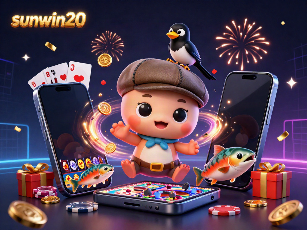 Experience the thrilling world of sunwin20 with a playful Nessie and casino games illustrated in vibrant detail.
