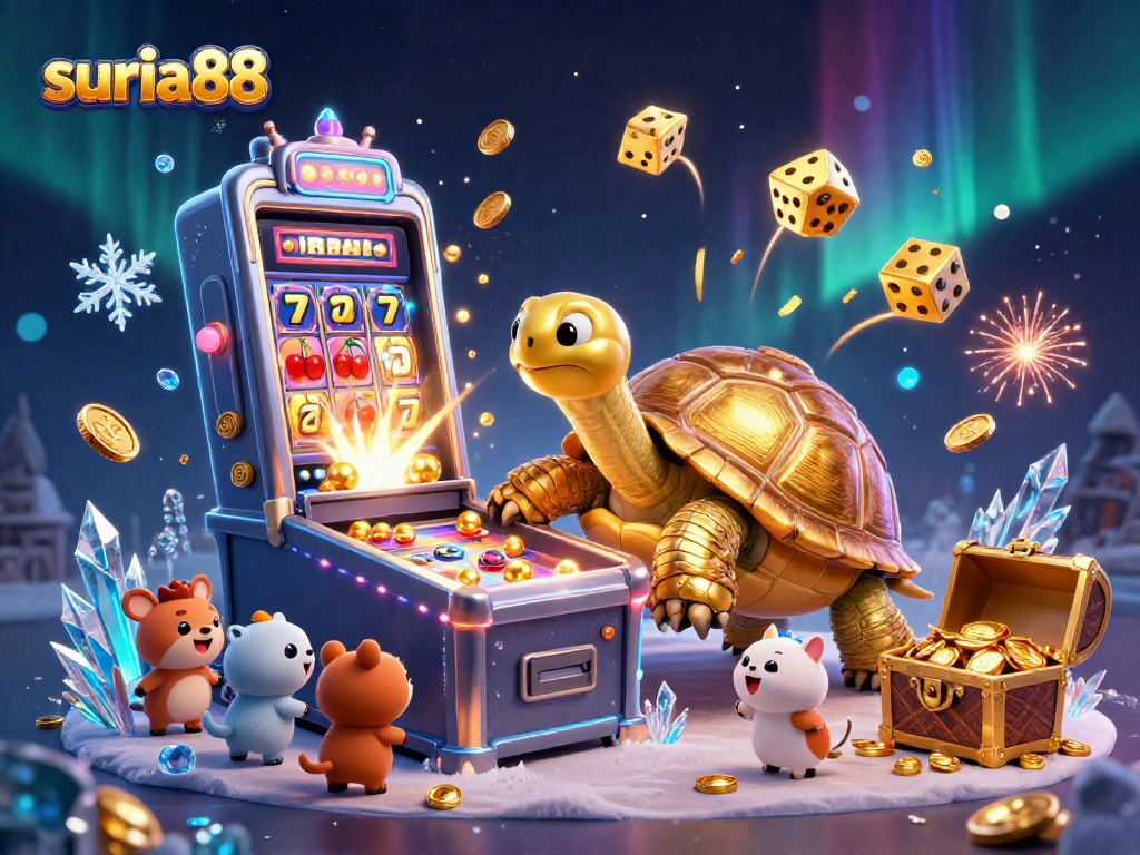 Experience the thrill of winning at suria88 with this vibrant casino illustration showcasing rich jackpot elements.