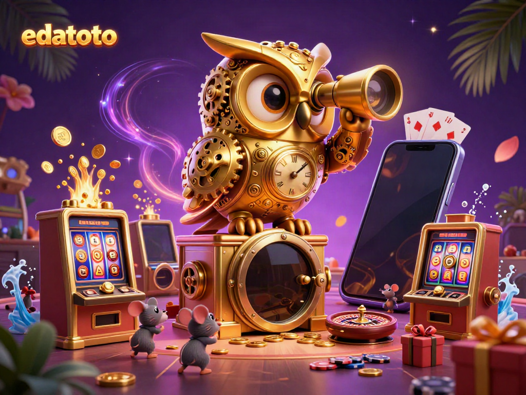 Menangkan permainan slot di edatoto dengan penguin emas dan roda roulette berwarna-warni.