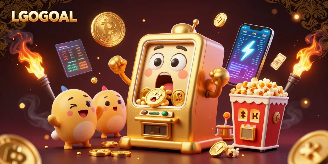 Experience the excitement of LGOGOAL with a dynamic scene of a winning slot machine showering coins in a vibrant casino atmosphere.