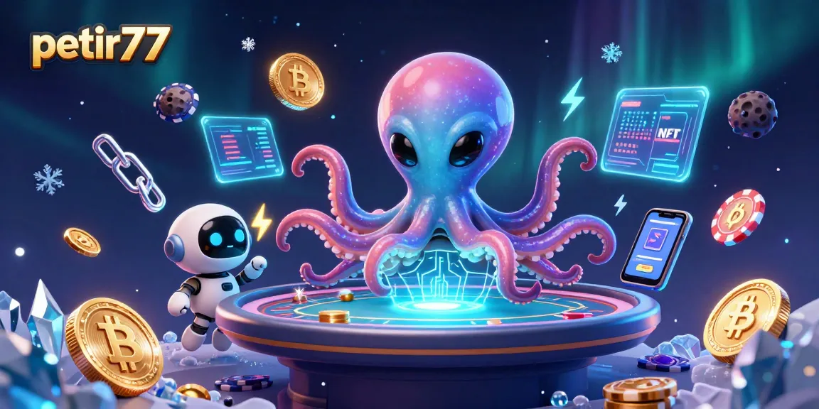 Experience thrilling moments on petir777 with a dynamic 3D illustration of an alien octopus at a poker table.