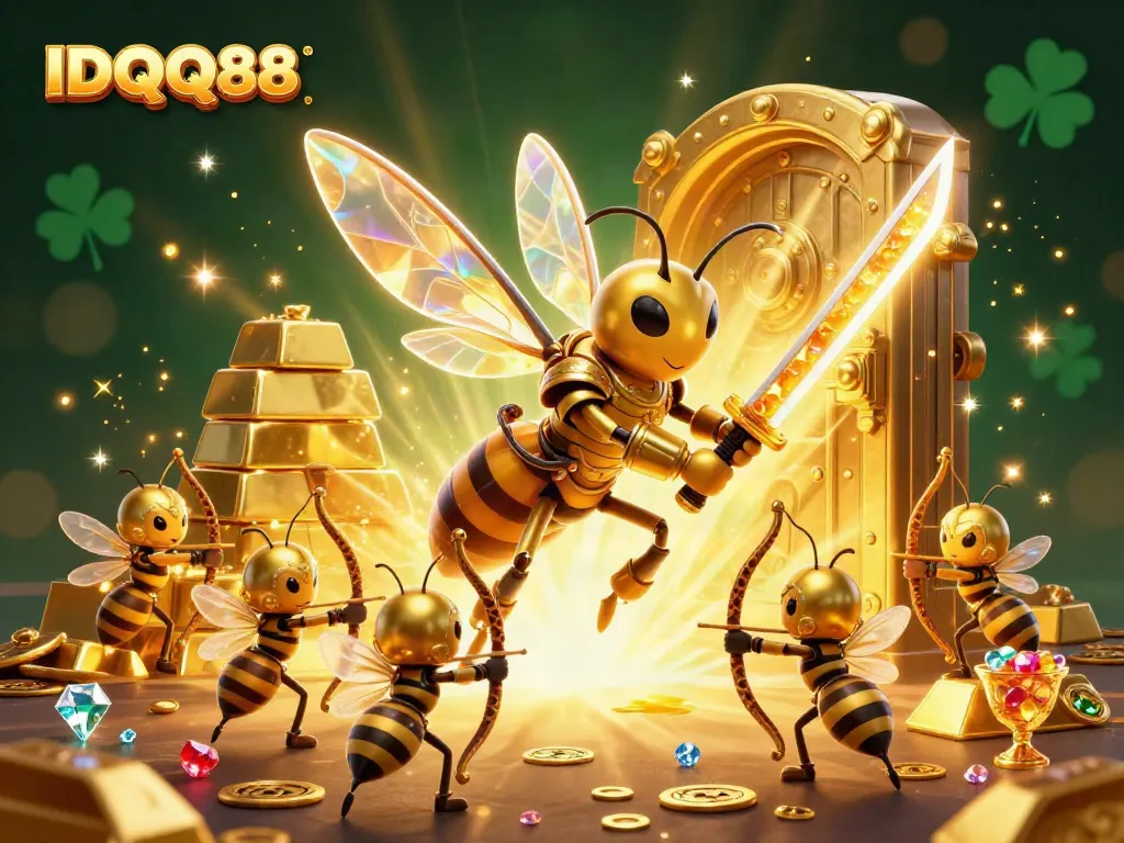 Engage with IDQQ88's vibrant 3D scene showcasing the thrilling atmosphere of online slots and jackpots.