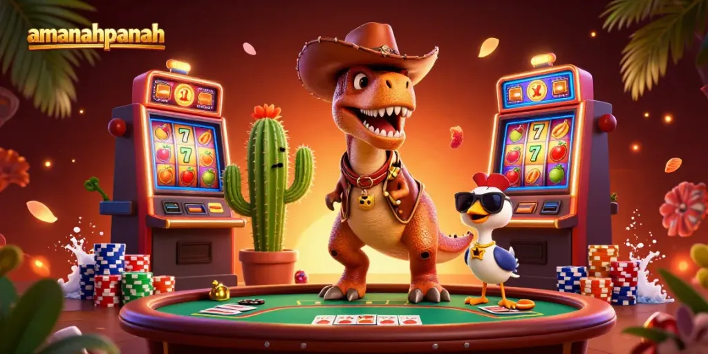 Di AMANAHPANAH, dinosaurus T-Rex berperan sebagai karakter utama dalam dunia slot yang menggembirakan dengan gulungan slot, simbol buah, dan kejutan jackpot.