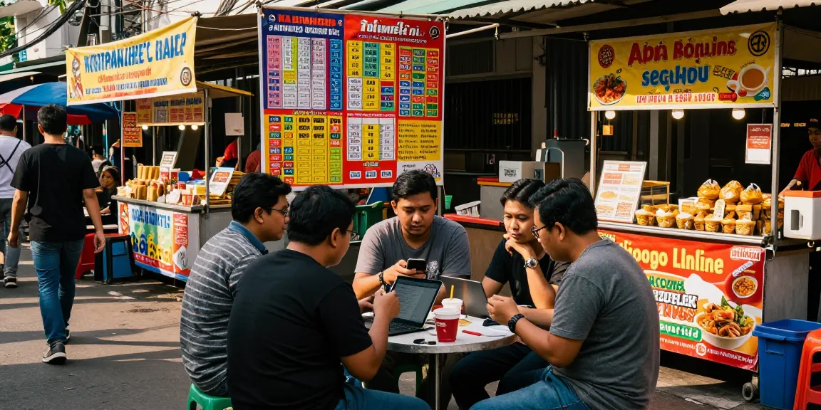 Aktivitas togel online di pasar lokal Jakarta dengan teman-teman berdiskusi.