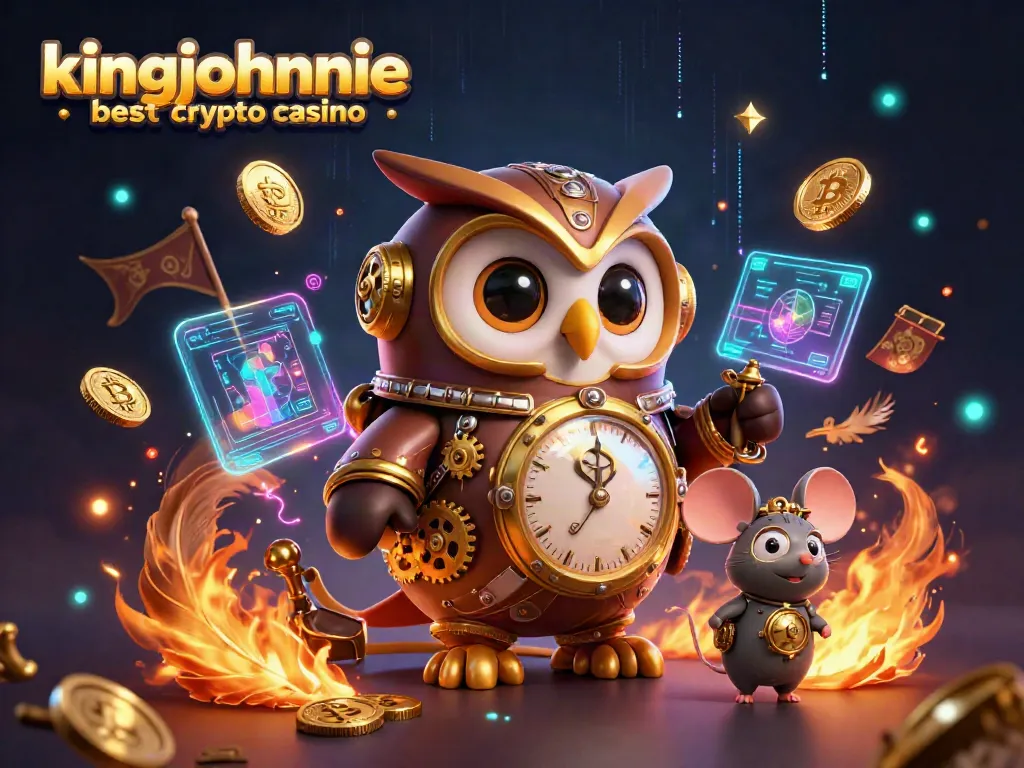 Experience the thrilling action of kingjohnnie best crypto casino with steampunk characters amidst swirling blockchain coins.