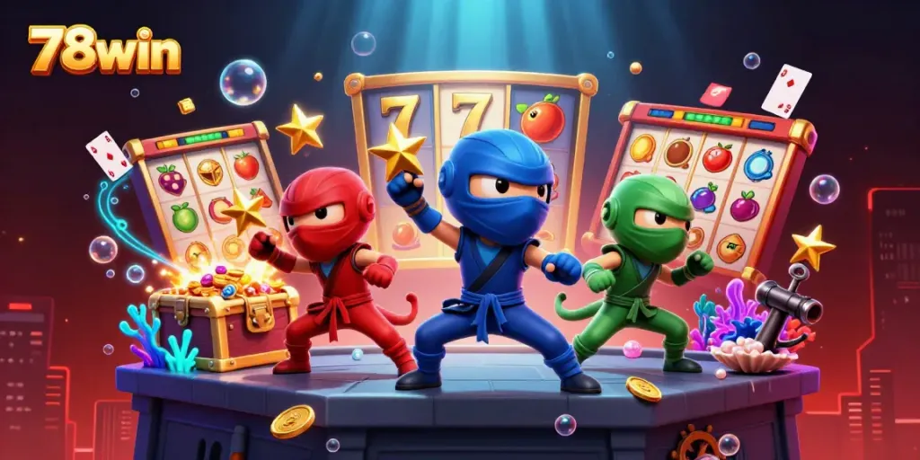 Experience exciting gameplay with 78win's vibrant slots and chameleon ninja trio.