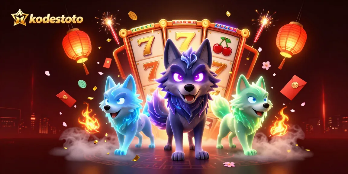 Engage with kodestoto's thrilling 3D cartoon scene featuring shadow wolves and slot reels.