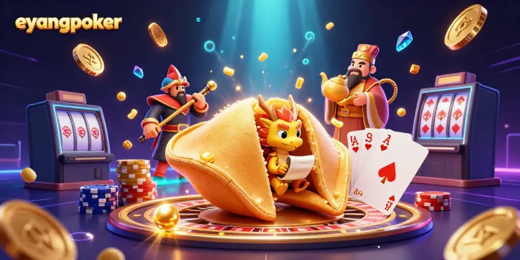 Permainan poker Eyangpoker: seorang naga bijak dan penjaga hapus keberuntungan di antara koin emas.