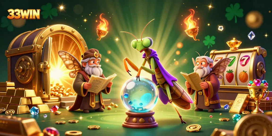 Experience thrilling gameplay with 33WIN as fortune tellers and gold treasures illuminate the casino scene.