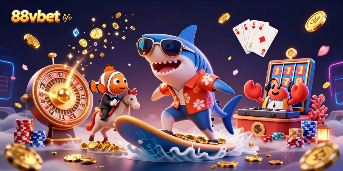 Khám phá thế giới 88vbet life với hình ảnh cá mập và các biểu tượng casino thú vị