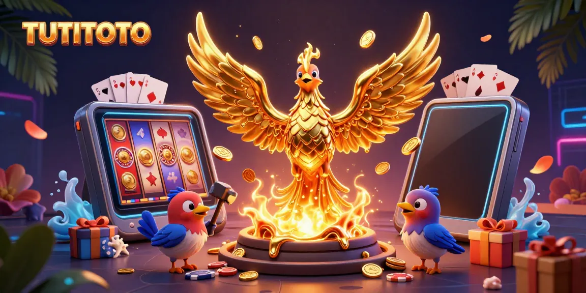 TUTITOTO showcases a brilliant 3D phoenix amid casino elements, capturing excitement in gambling.