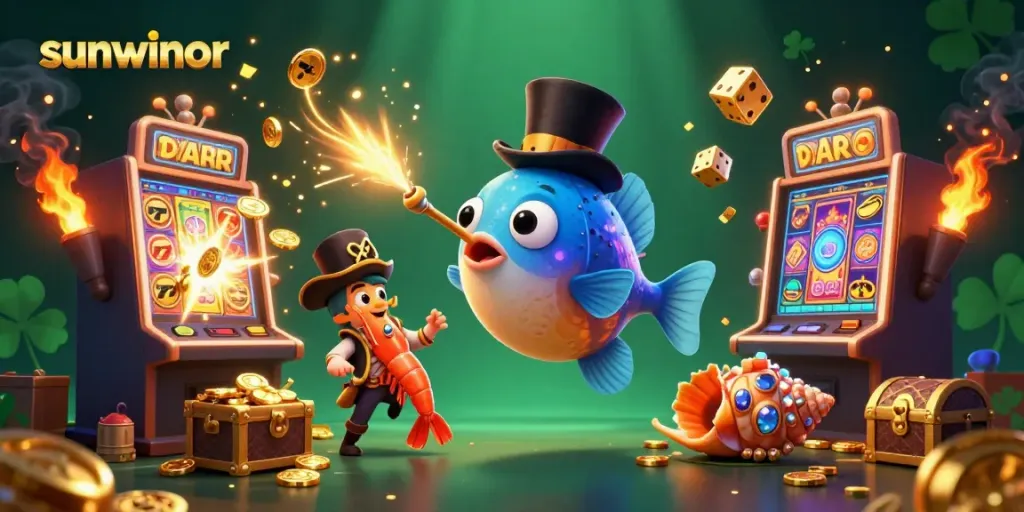 Spin to win with sunwinor in an ultra-detailed 3D casino illustration featuring vibrant characters and dynamic slots.