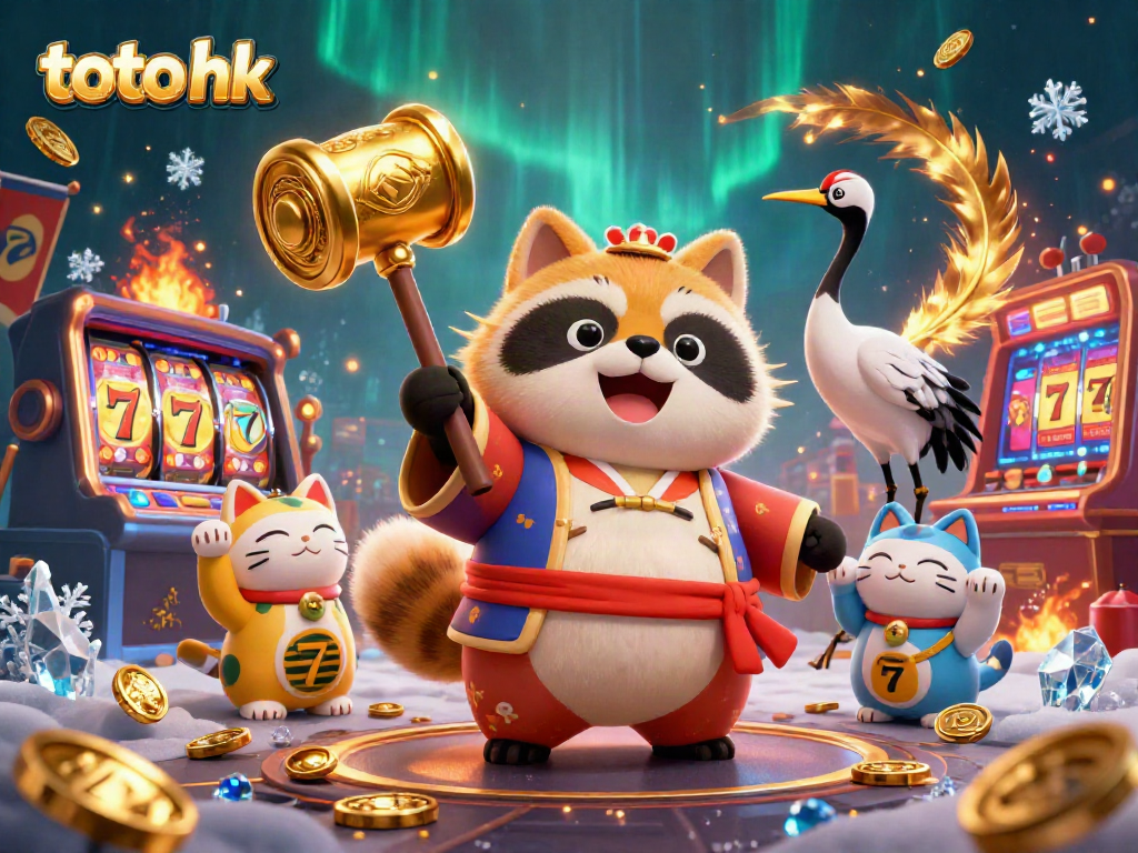 Grafik kesenangan di kasino dengan karakter tanuki dan kucing, toto hk menanti