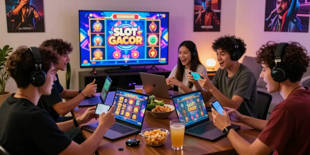 Pengguna bermain SLOT GACOR di ruang tamu modern dengan suasana seru dan hangat.