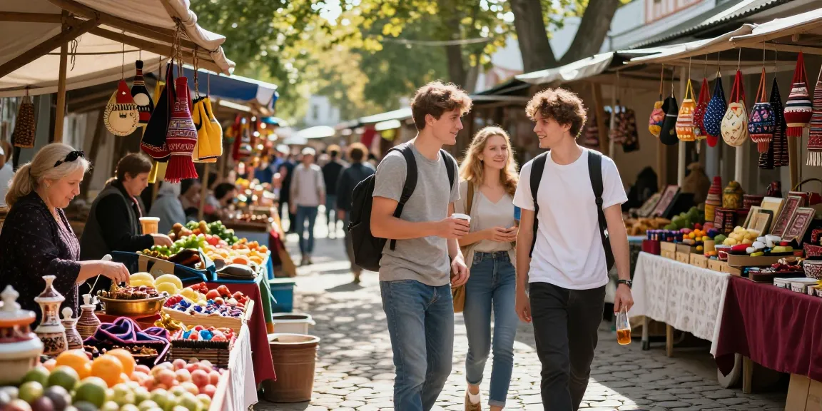Pengunjung https://payinrussia.com/ di pasar Rusia, berinteraksi dengan vendor lokal yang menjual barang kerajinan dan makanan tradisional.