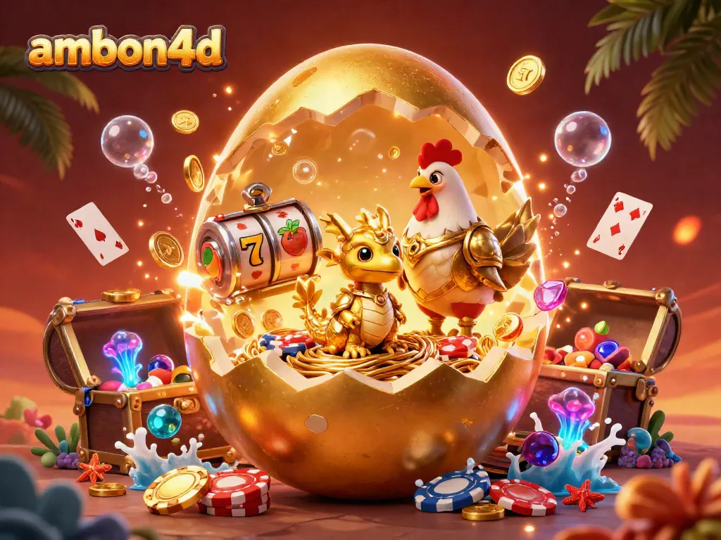Engage with ambon4d's vibrant casino scene featuring golden dragon and spinning slot reels.